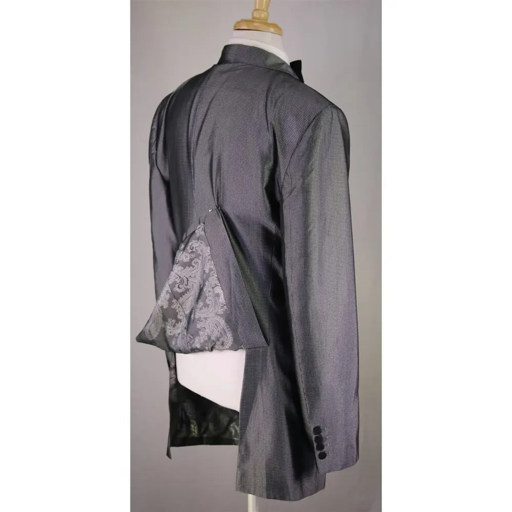 Sidohr Silver Check Silk Double Breasted Formal Masquerade Suit Handmade 44XL